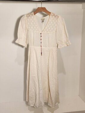 Vintage Anthropologie ODILLE Cream Cotton DRESS Women's Size 8